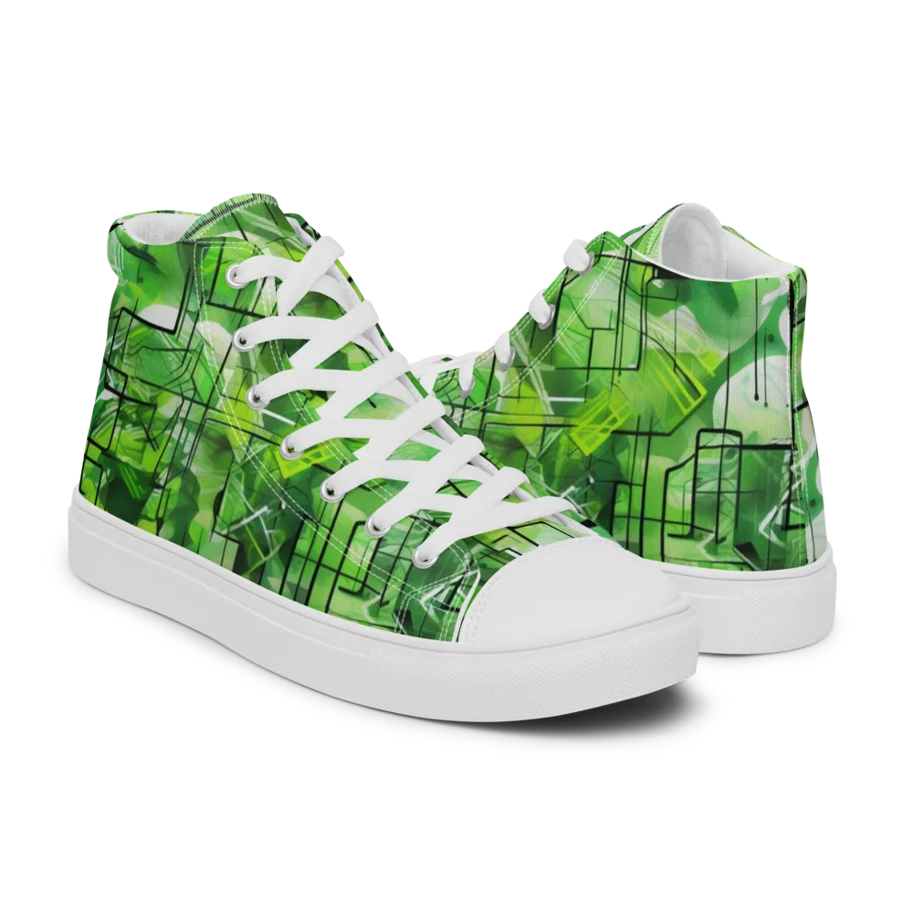 Lime Geometry on Men's High Top Canvas Shoes — Right