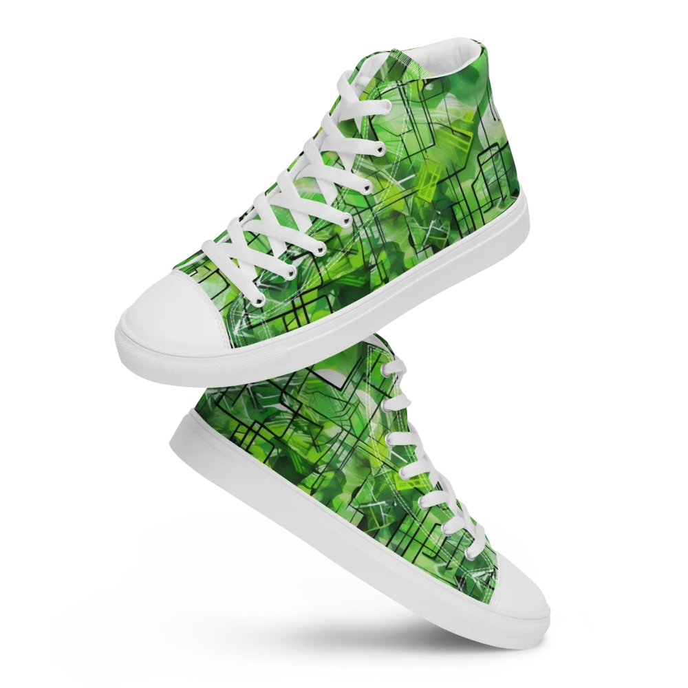 Lime Geometry on Men's High Top Canvas Shoes — Front