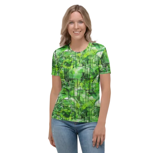 Lime Geometry on a Women's Crew Neck T-Shirt