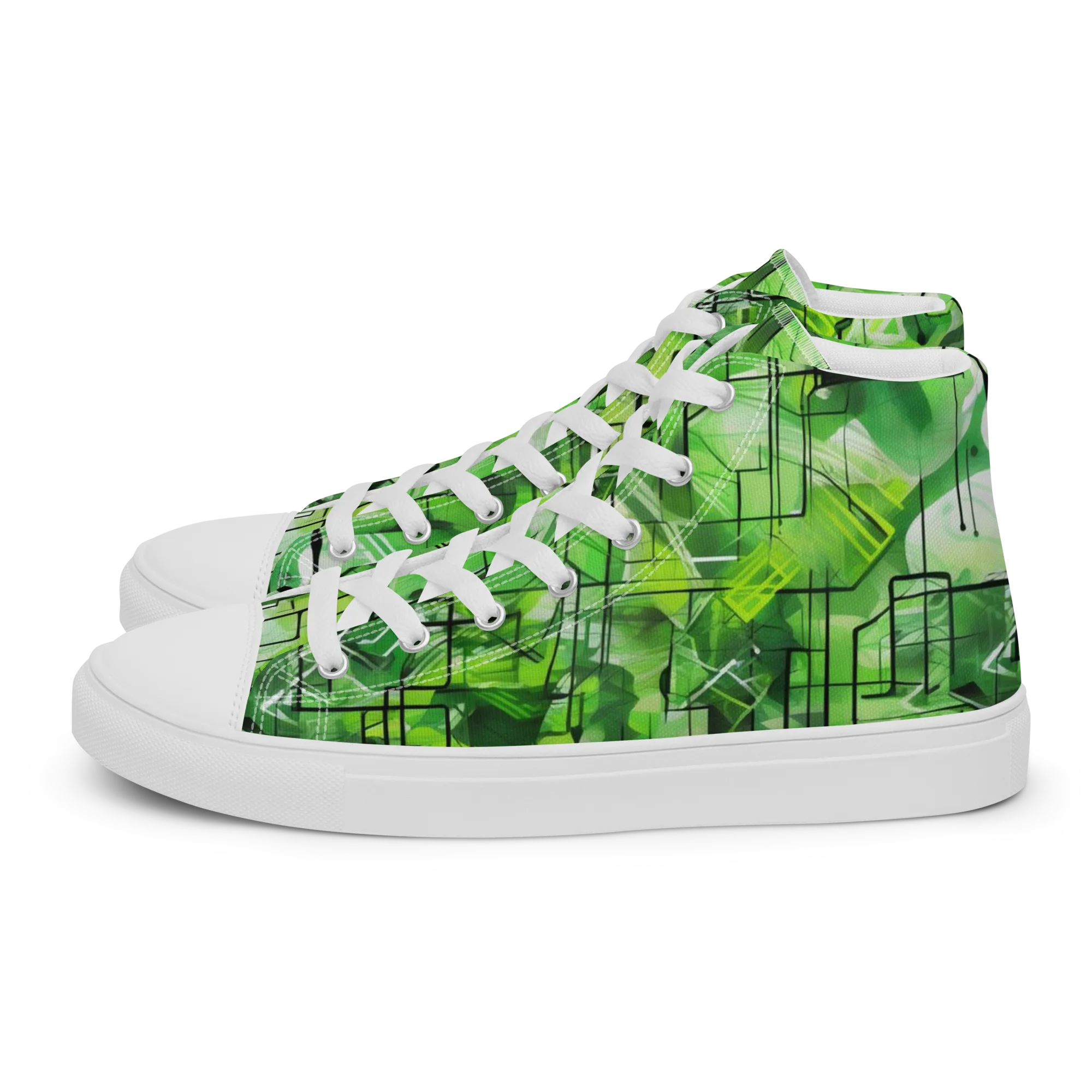 Lime Geometry on Women's High Top Canvas Shoes — Left