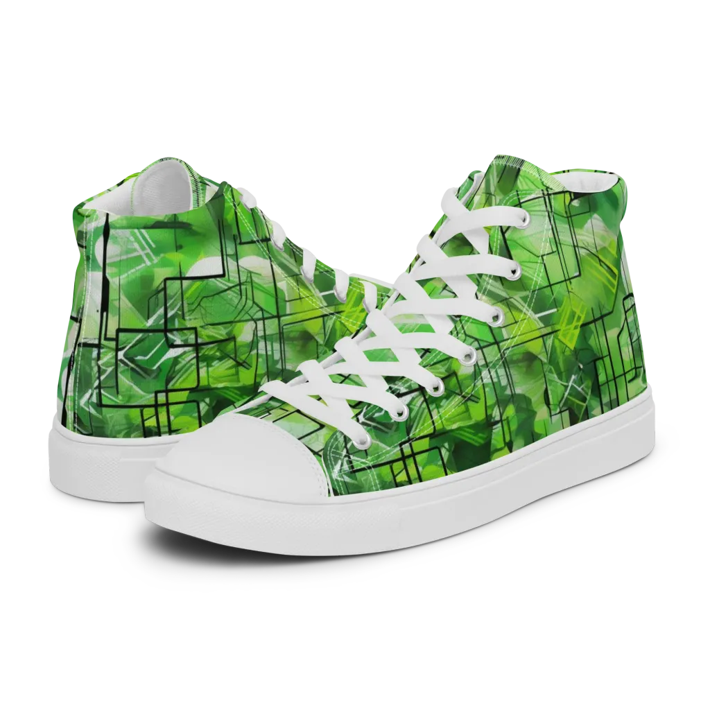 Lime Geometry on Women's High Top Canvas Shoes — Left