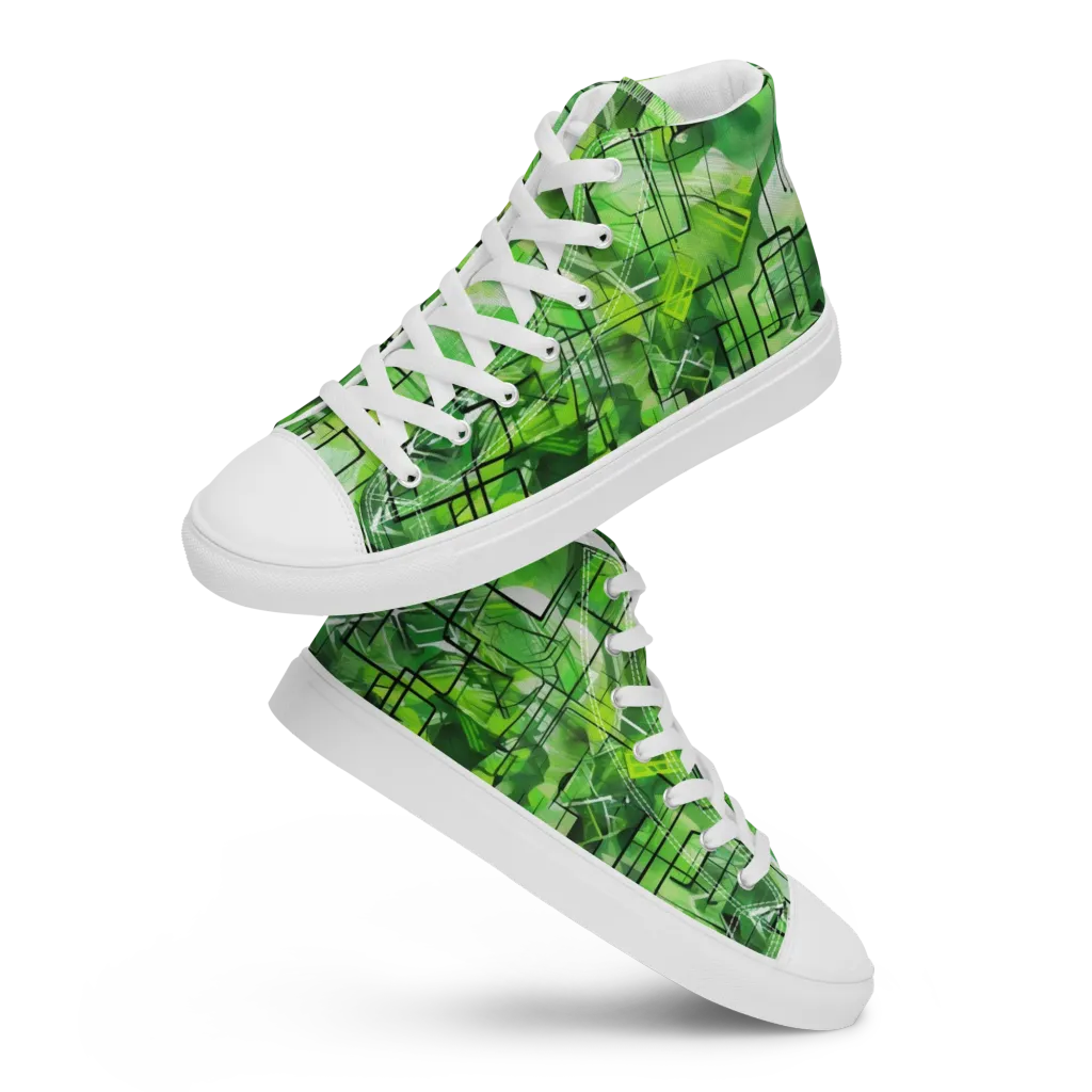 Lime Geometry on Women's High Top Canvas Shoes — Front