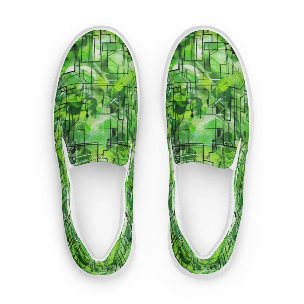 Lime Geometry on Men's Slip-On Canvas Shoes — Front
