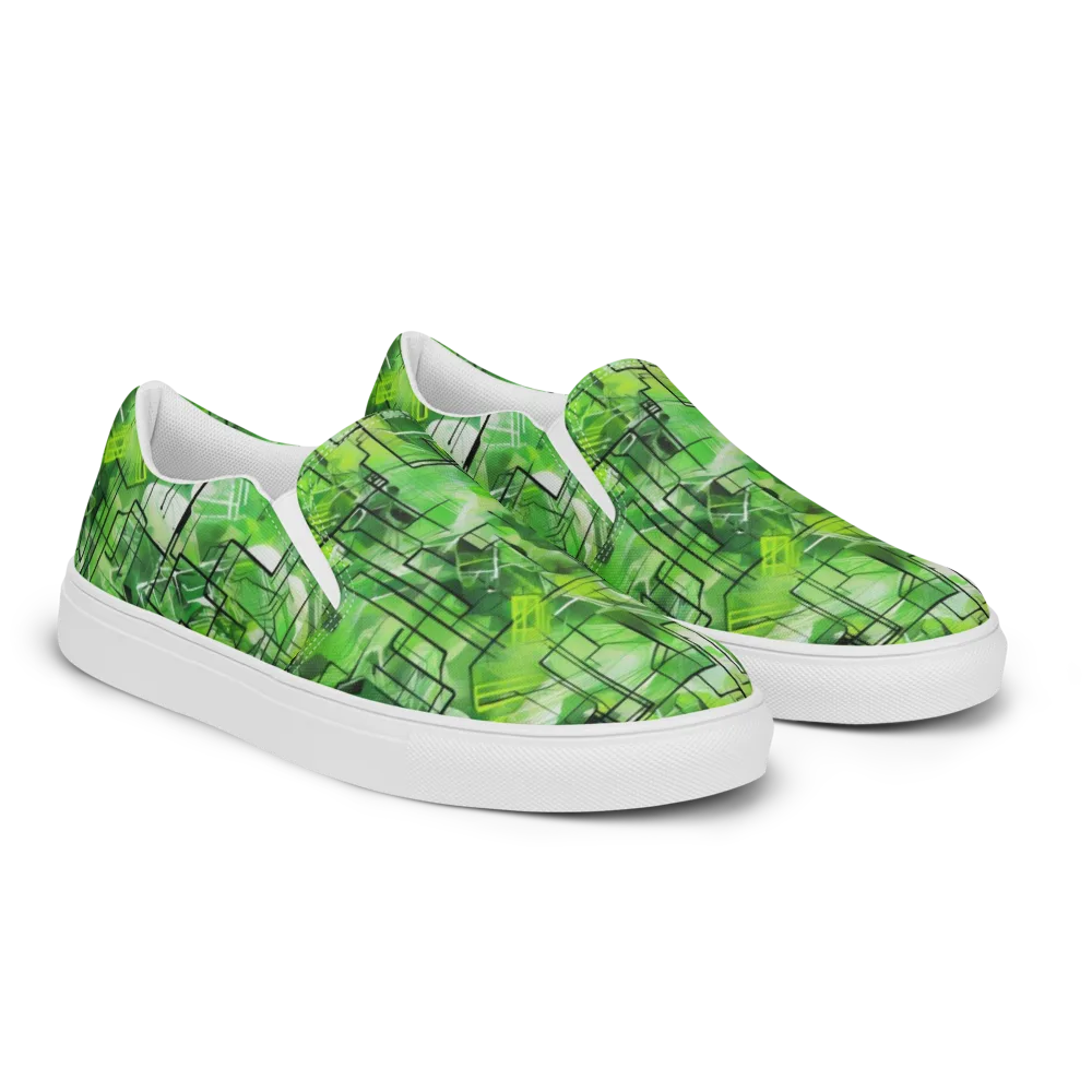 Lime Geometry on Men's Slip-On Canvas Shoes — Right Front