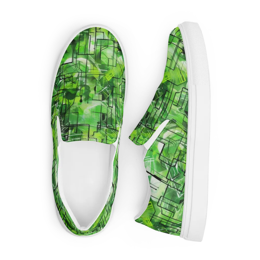 Lime Geometry on Men's Slip-On Canvas Shoes — Front