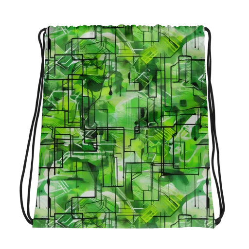 Lime Geometry on a Drawstring Bag