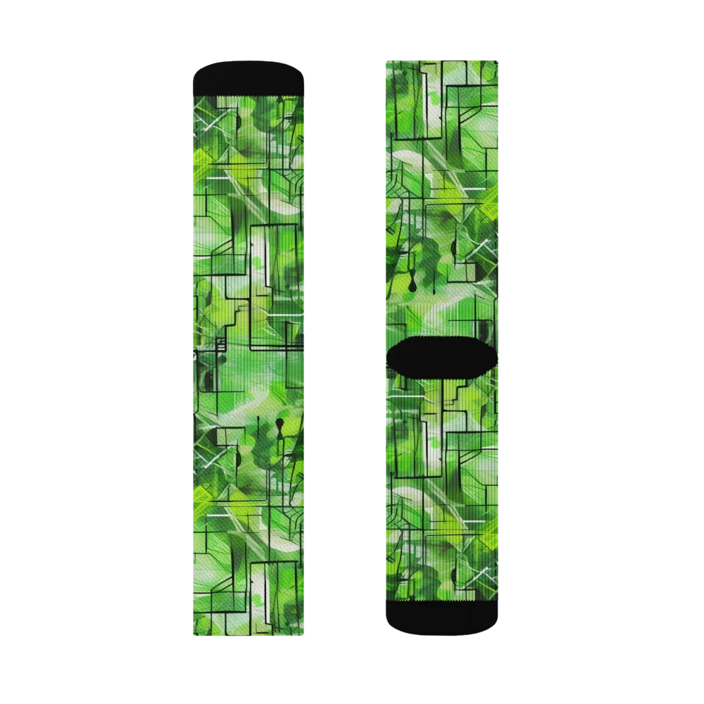 Lime Geometry on Socks — Right Sock