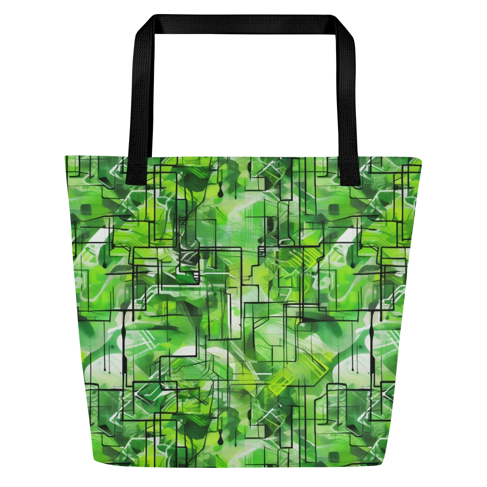 Lime Geometry on Large Tote Bag W/ Pocket — Front