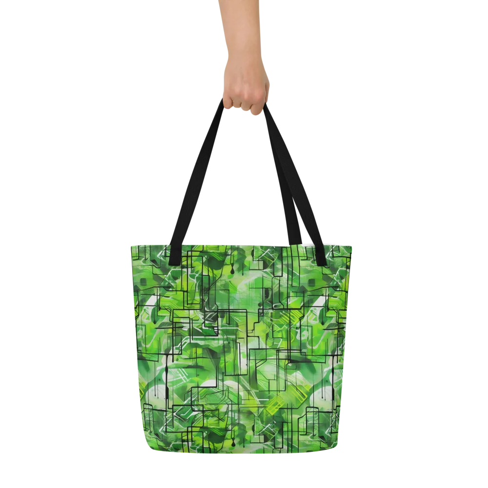 Lime Geometry on Large Tote Bag W/ Pocket — Front