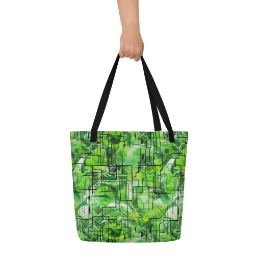 Lime Geometry on a Large Tote Bag W/ Pocket