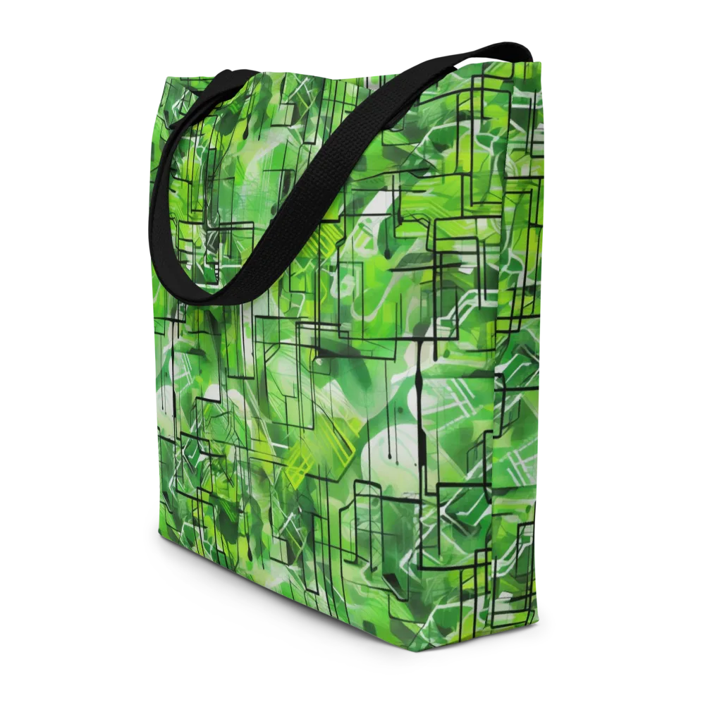 Lime Geometry on Large Tote Bag W/ Pocket — Front