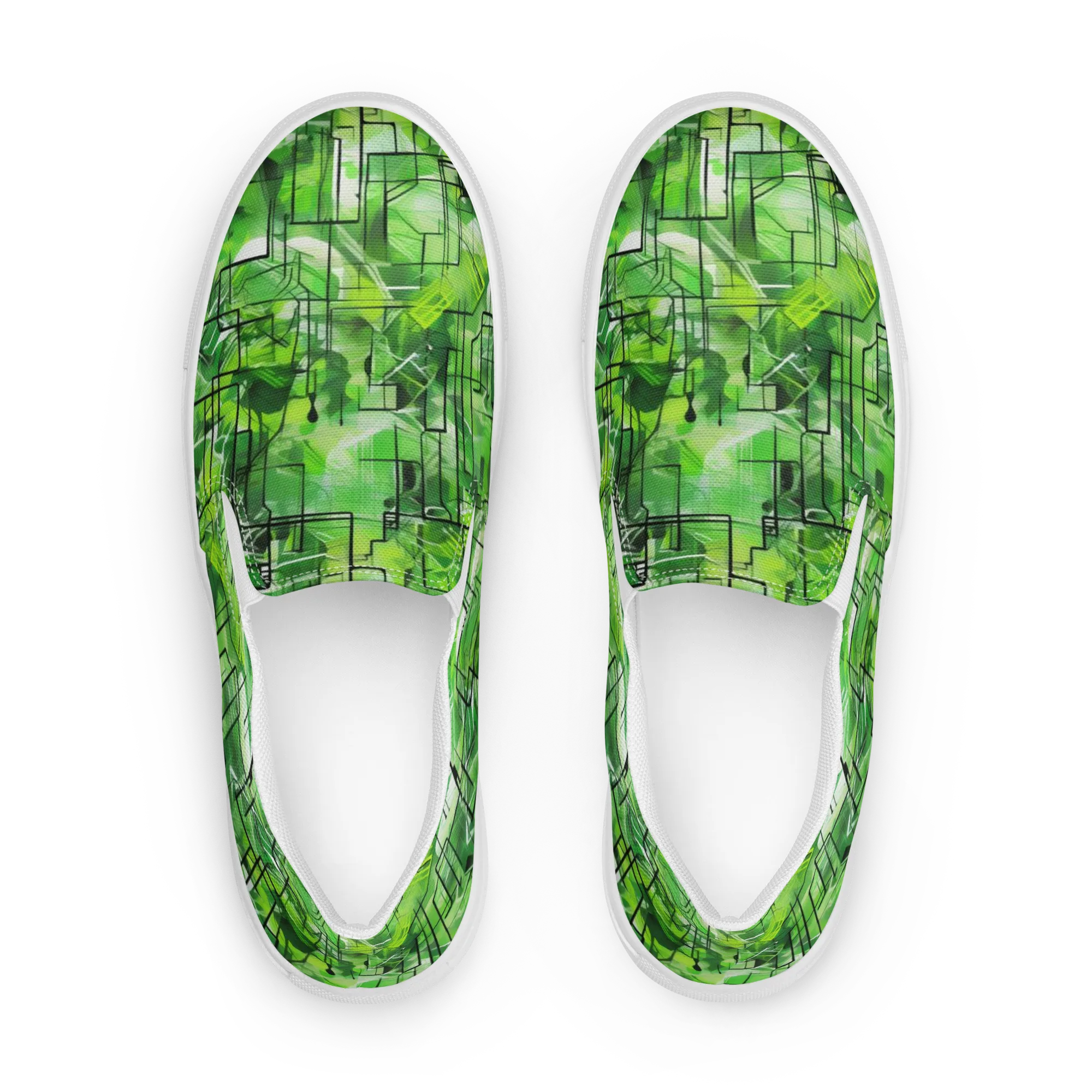 Lime Geometry on Women's Slip-On Canvas Shoes — Front