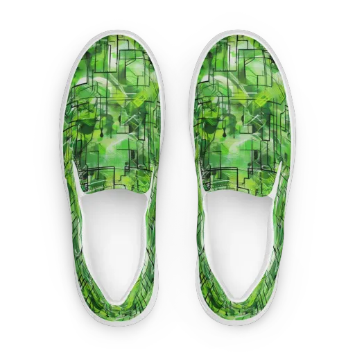 Lime Geometry on a Women's Slip-On Canvas Shoes