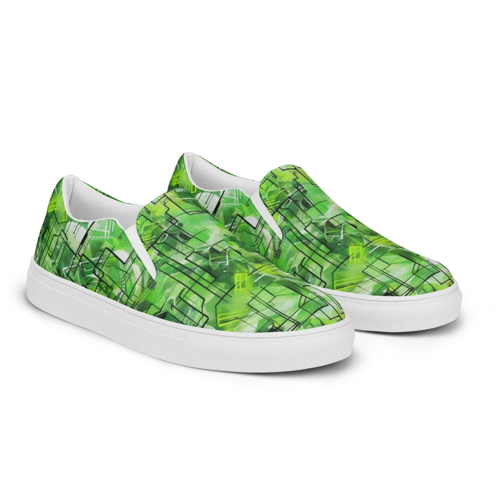 Lime Geometry on Women's Slip-On Canvas Shoes — Right Front