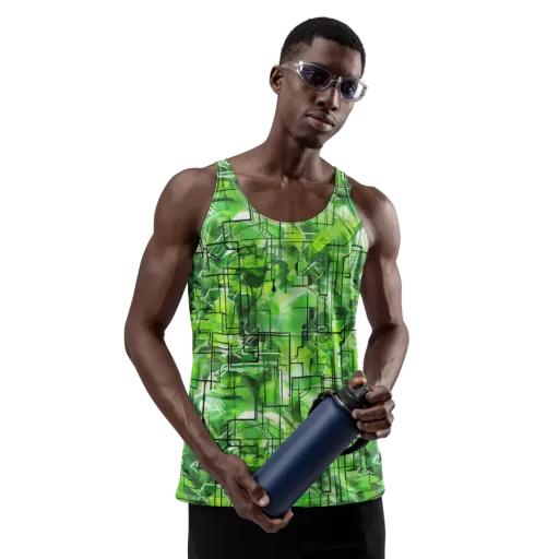 Lime Geometry on a Men's Tank Top