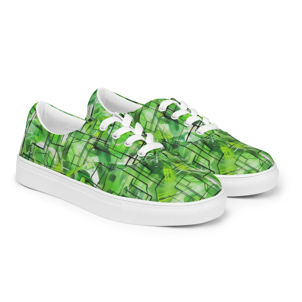 Lime Geometry on Men's Lace-Up Canvas Shoes — Right Front