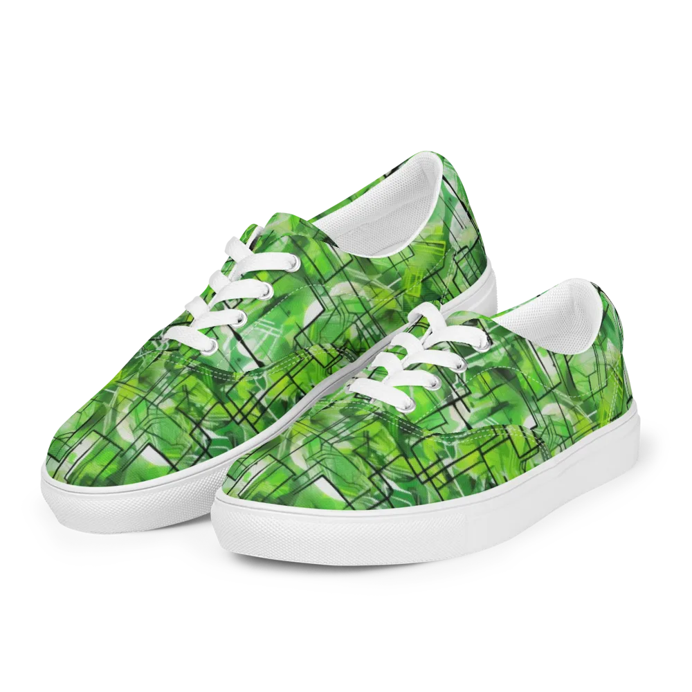 Lime Geometry on Men's Lace-Up Canvas Shoes — Left Front