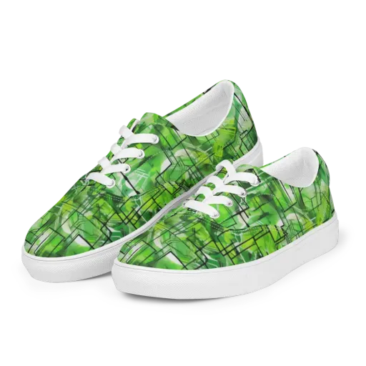 Lime Geometry on a Men's Lace-Up Canvas Shoes