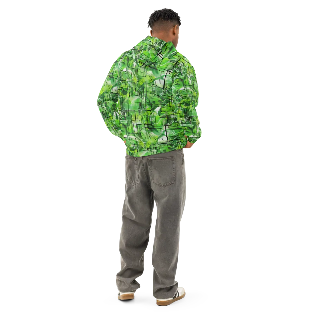 Lime Geometry on Cotton Hoodie — Back