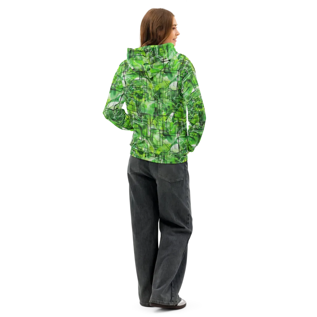 Lime Geometry on Cotton Hoodie — Back