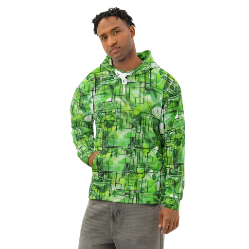 Lime Geometry on a Cotton Hoodie