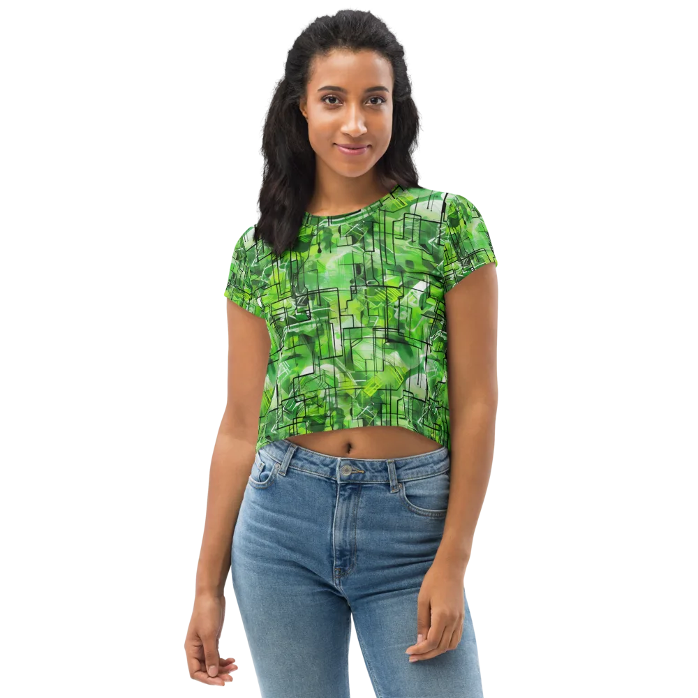 Lime Geometry on Crop Tee — Front