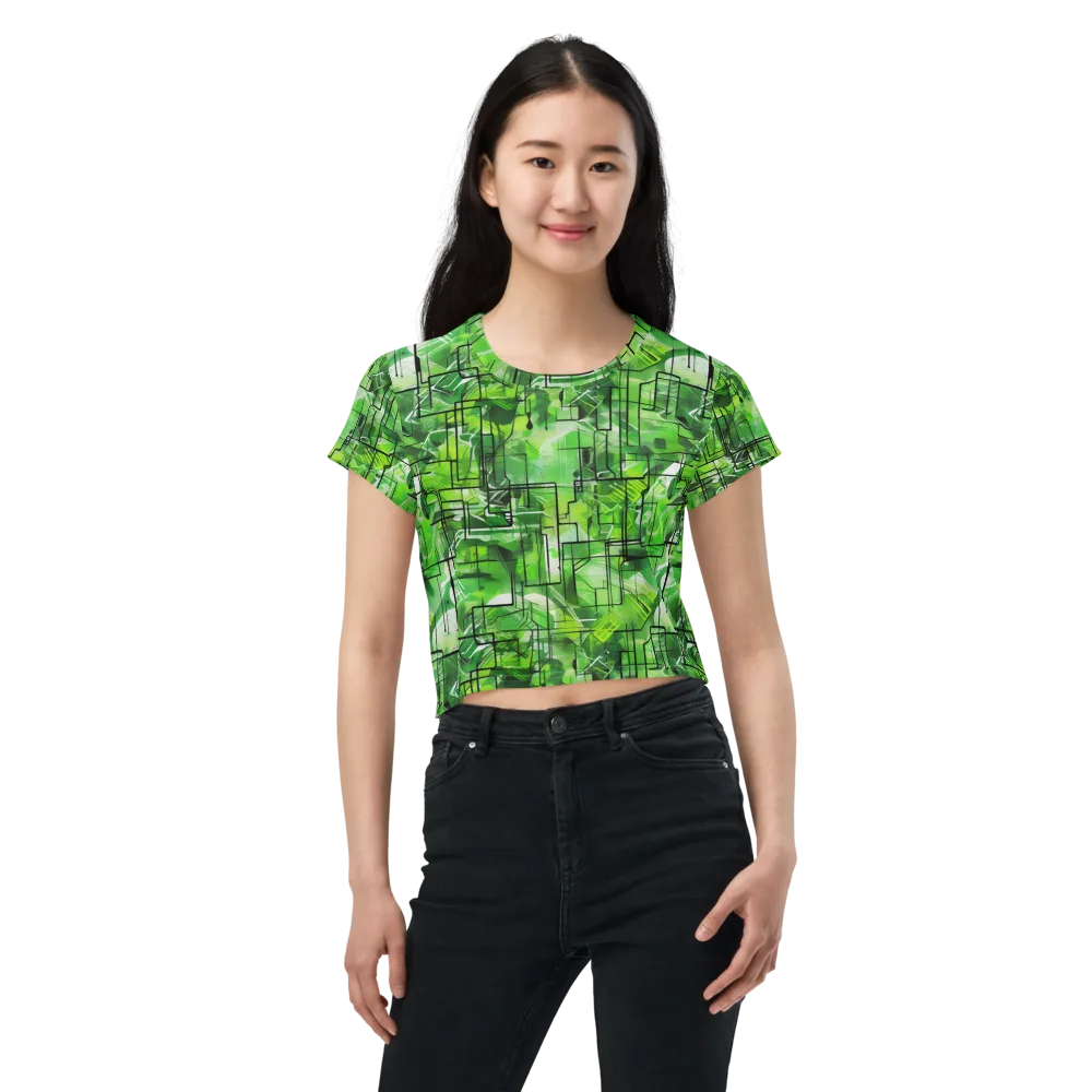 Lime Geometry on Crop Tee — Front