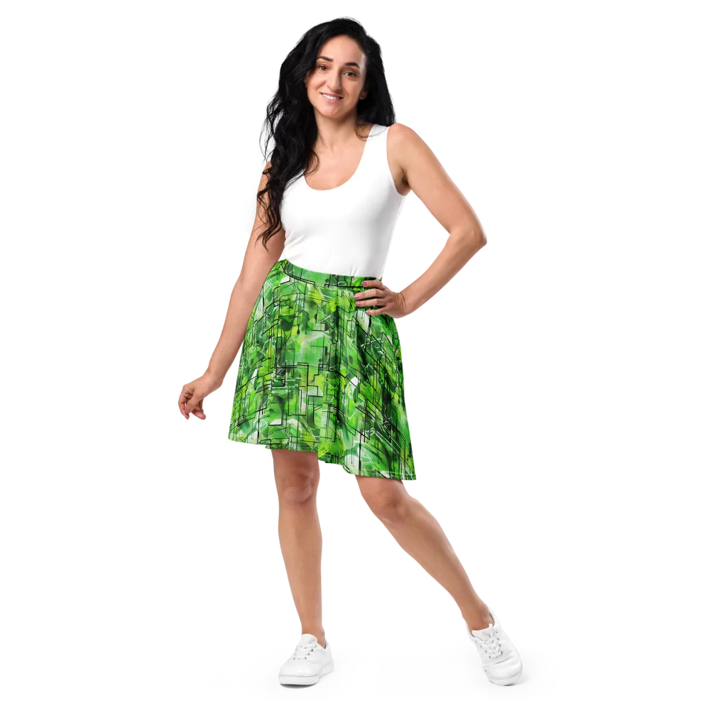 Lime Geometry on Skater Skirt — Front