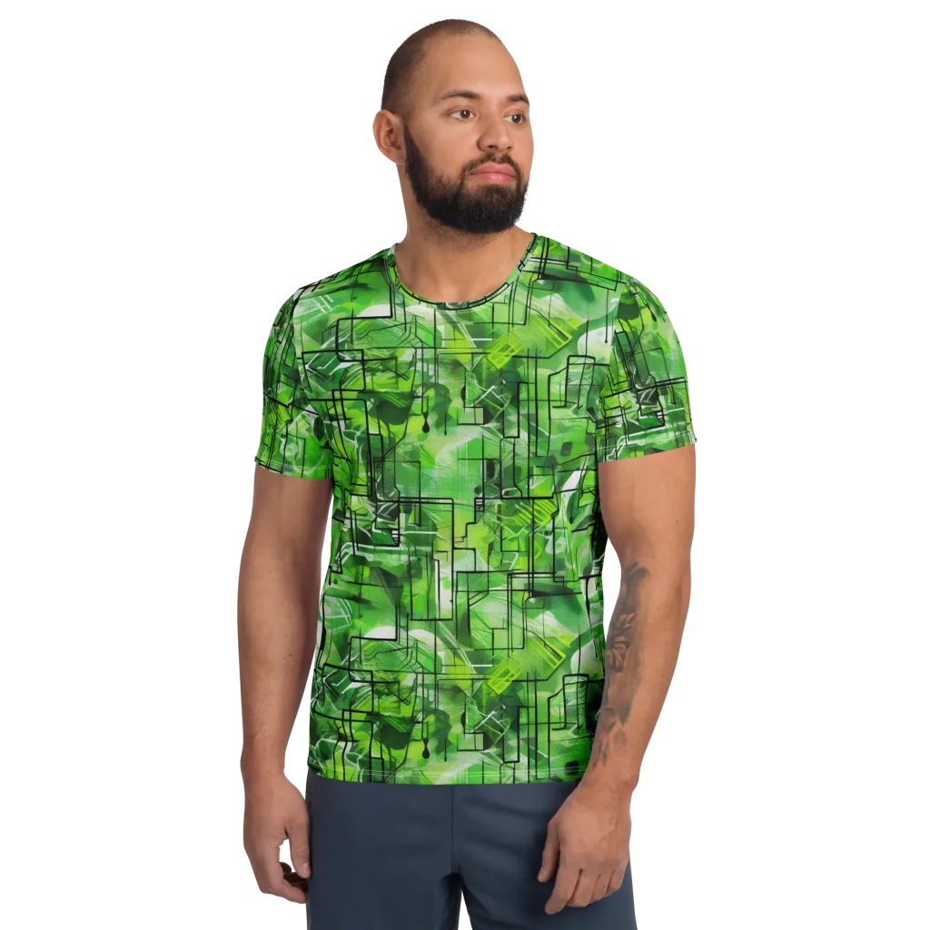 Lime Geometry on Men's Athletic T-Shirt — Front