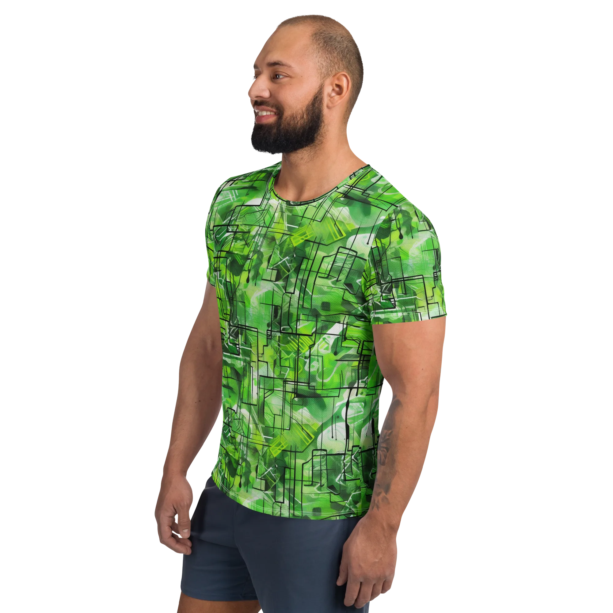 Lime Geometry on Men's Athletic T-Shirt — Left