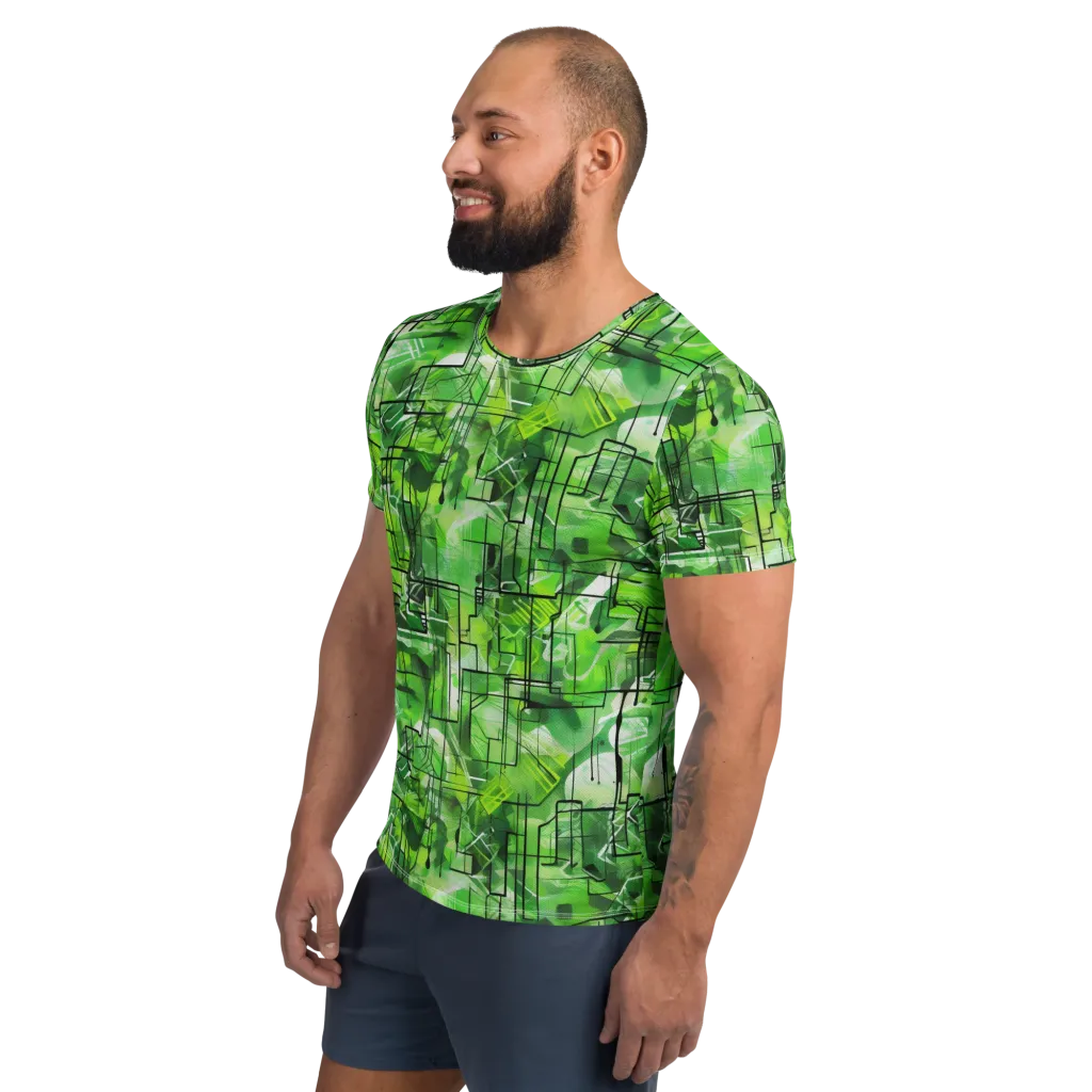 Lime Geometry on Men's Athletic T-Shirt — Left