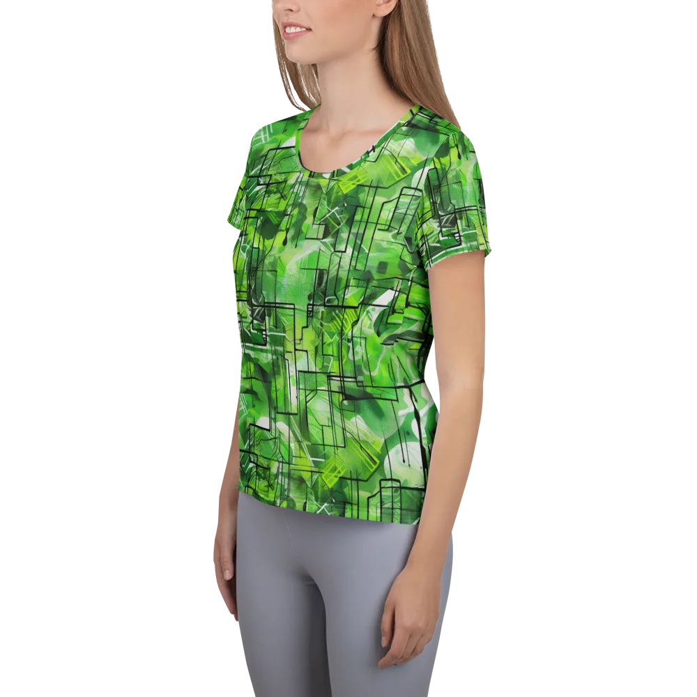 Lime Geometry on Women's Athletic T-Shirt — Left
