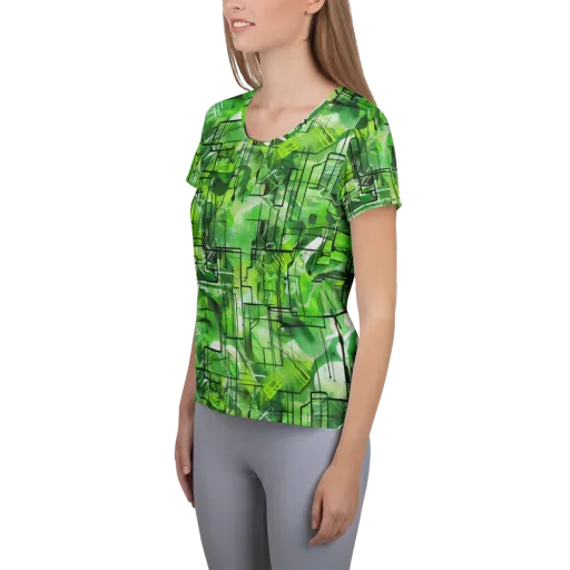 Lime Geometry on a Women's Athletic T-Shirt