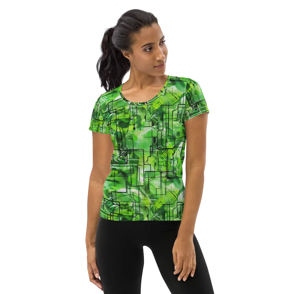 Lime Geometry on Women's Athletic T-Shirt — Front