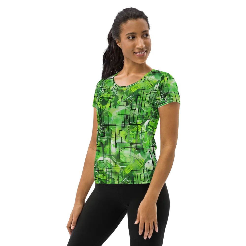 Lime Geometry on Women's Athletic T-Shirt — Left