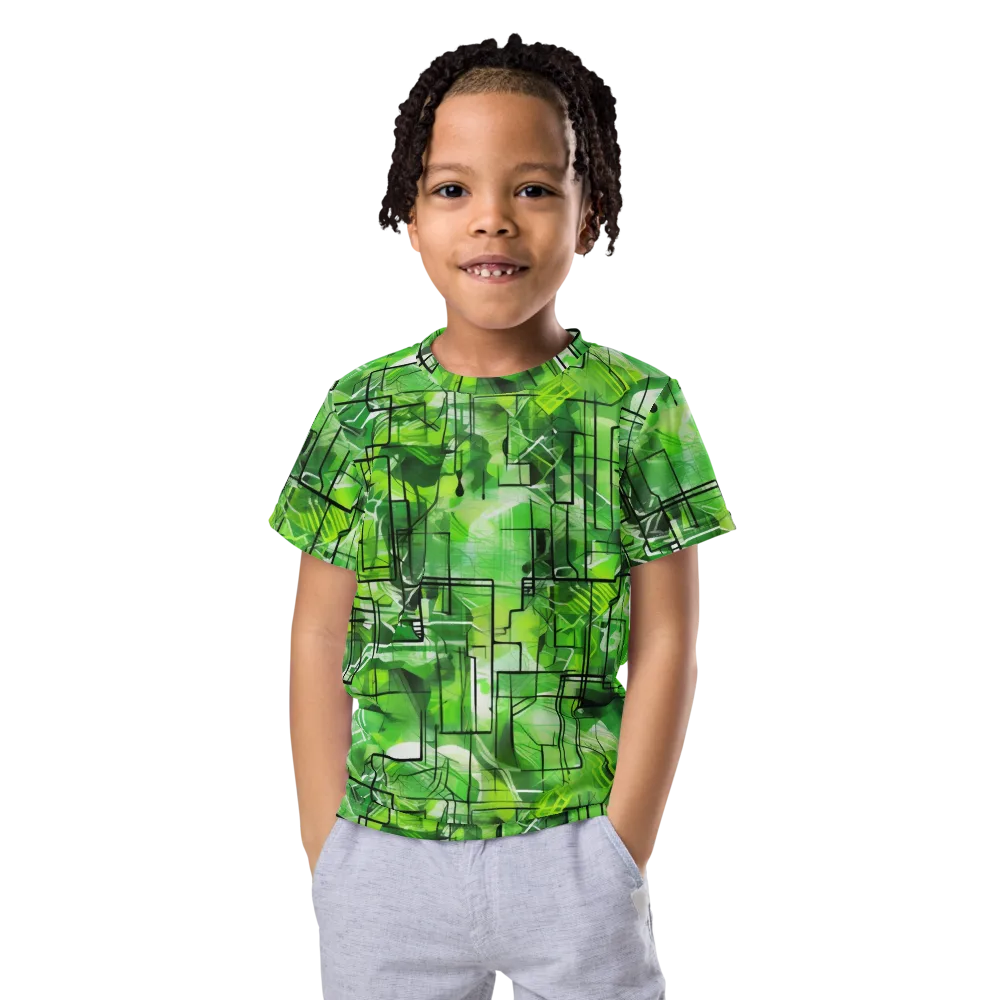 Lime Geometry on Kids Crew Neck T-Shirt — Front