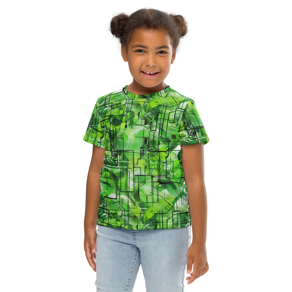 Lime Geometry on Kids Crew Neck T-Shirt — Front