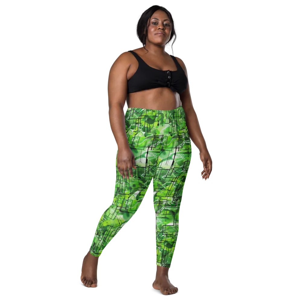 Lime Geometry on Leggings with Pockets — Front