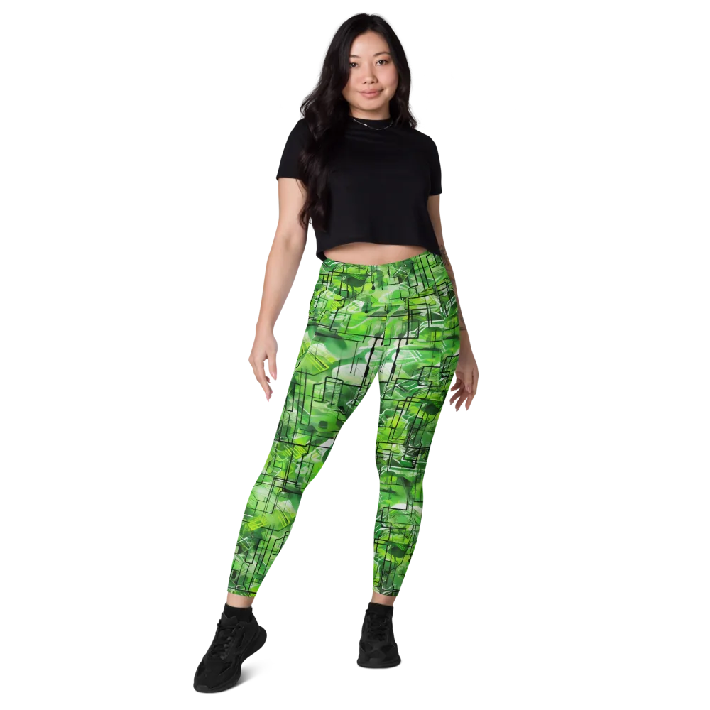 Lime Geometry on Leggings with Pockets — Front