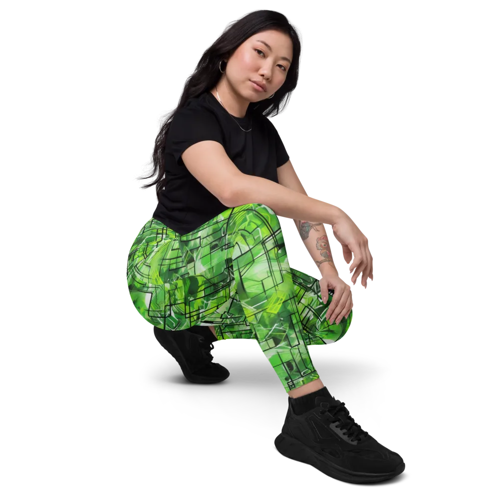Lime Geometry on Leggings with Pockets — Right Front