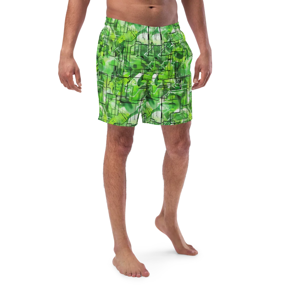 Lime Geometry on Swim Trunks — Front