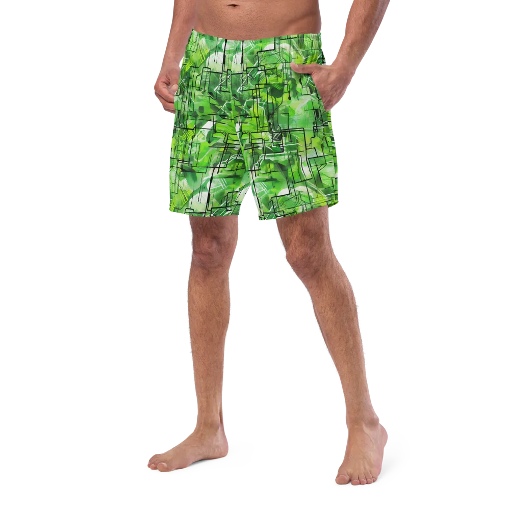 Lime Geometry on Swim Trunks — Left Front