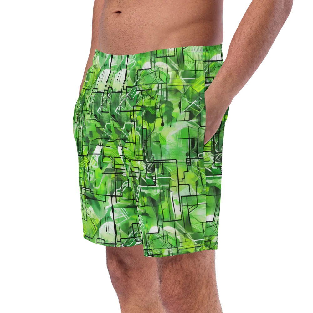 Lime Geometry on Swim Trunks — Left Front
