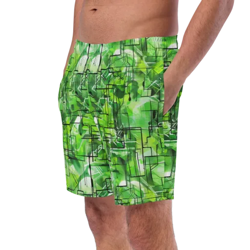 Lime Geometry on a Swim Trunks