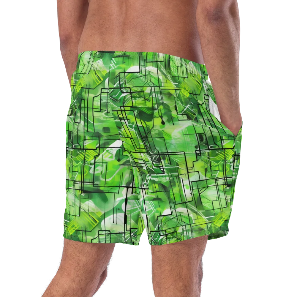 Lime Geometry on Swim Trunks — Right Back