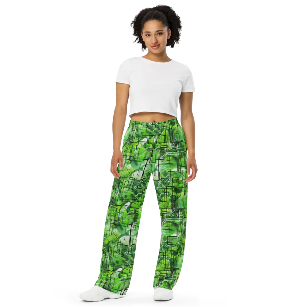 Lime Geometry on Wide-Leg Pants — Front