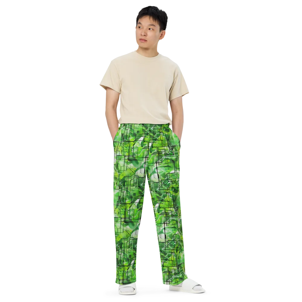 Lime Geometry on Wide-Leg Pants — Front