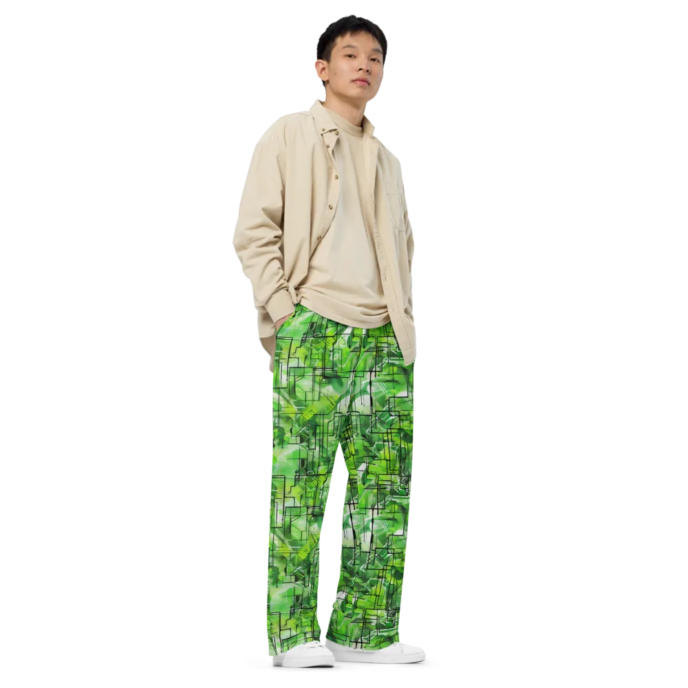 Lime Geometry on Wide-Leg Pants — Right Front