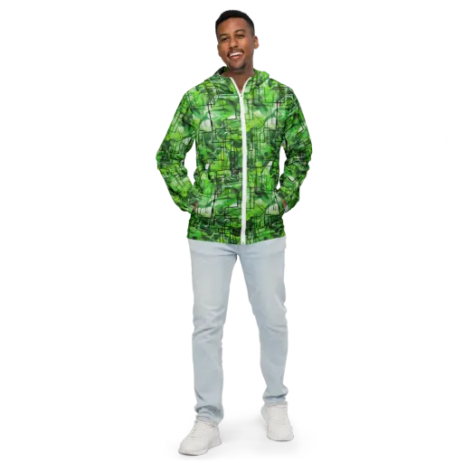Lime Geometry on a Men's Windbreaker