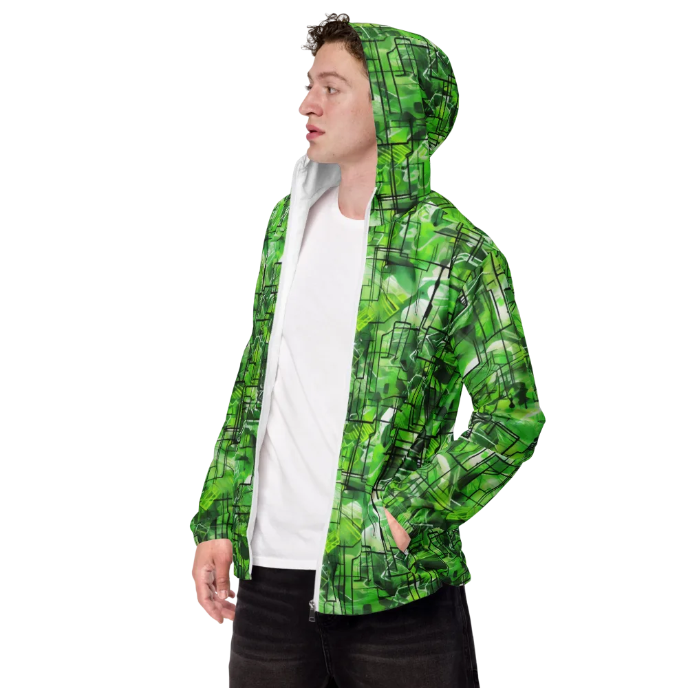 Lime Geometry on Men's Windbreaker — Left Front